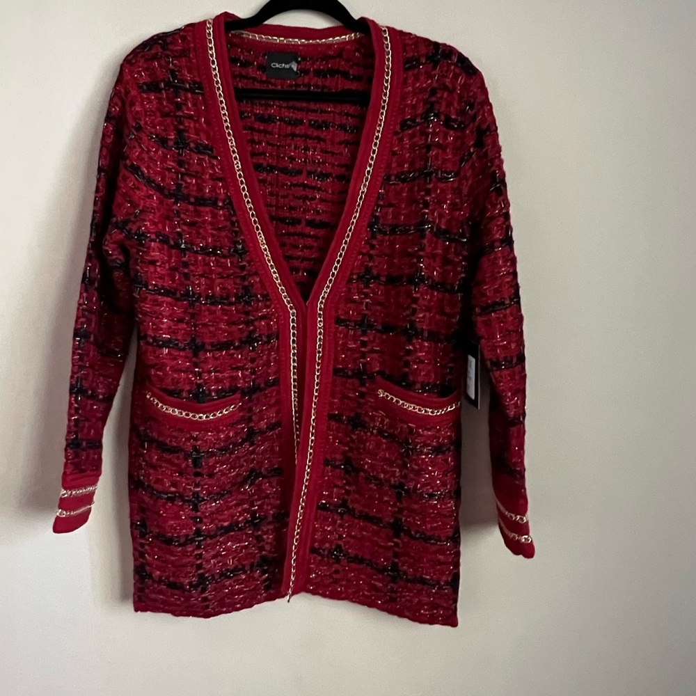 Clichê for Boston Proper tweed chain trim red cardigan ♥️🌹⭐️ - Picture 4 of 13